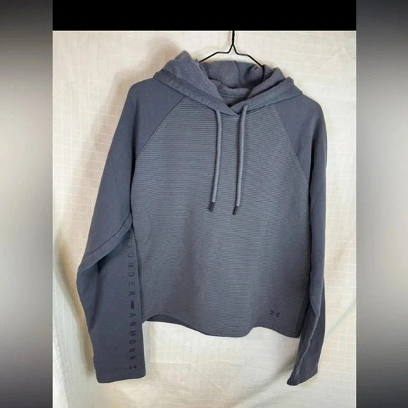 Under Armour Tops - Womens Under Armour Hooded Size Medium UA Loose Crop Top Sweatshirt Fleece Gray